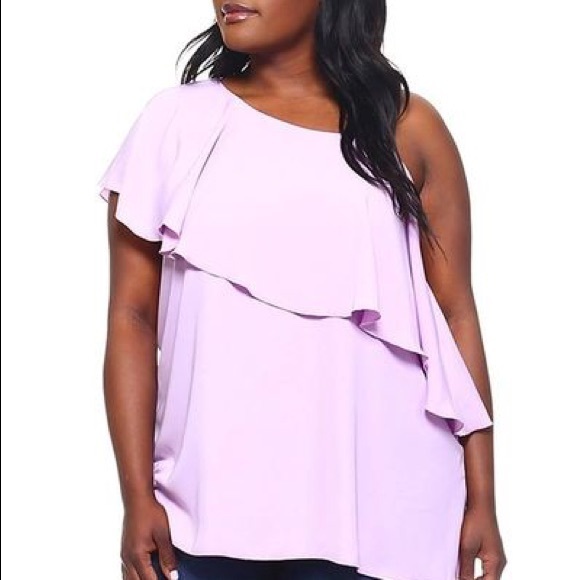4X-5X-6X Lavendar One Shoulder Top - Picture 5 of 5
